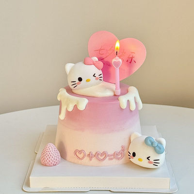 2.14情人节软胶KT猫蛋糕装饰卡片情侣表白纪念日甜品烘焙装扮配件