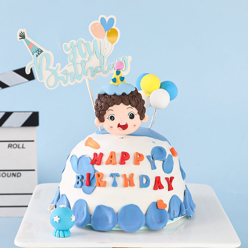 烘焙蛋糕装饰摆件软陶生日帽男孩儿童小孩男神生日蛋糕装扮插件