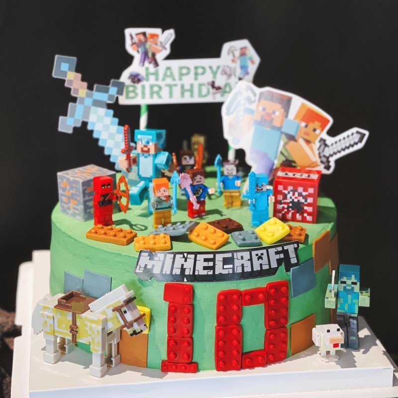 网红我的世界积木人偶蛋糕装饰儿童生日史蒂夫插牌甜品台装扮配件