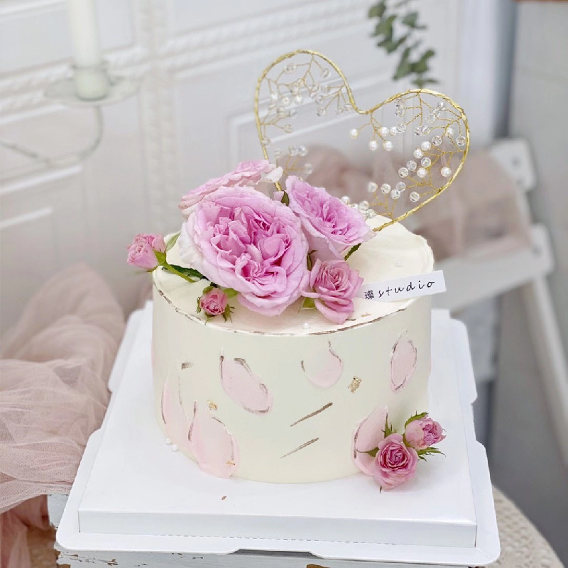 水晶珍珠环爱心蛋糕插旗浪漫情人节婚礼甜品装扮插件烘焙蛋糕装饰