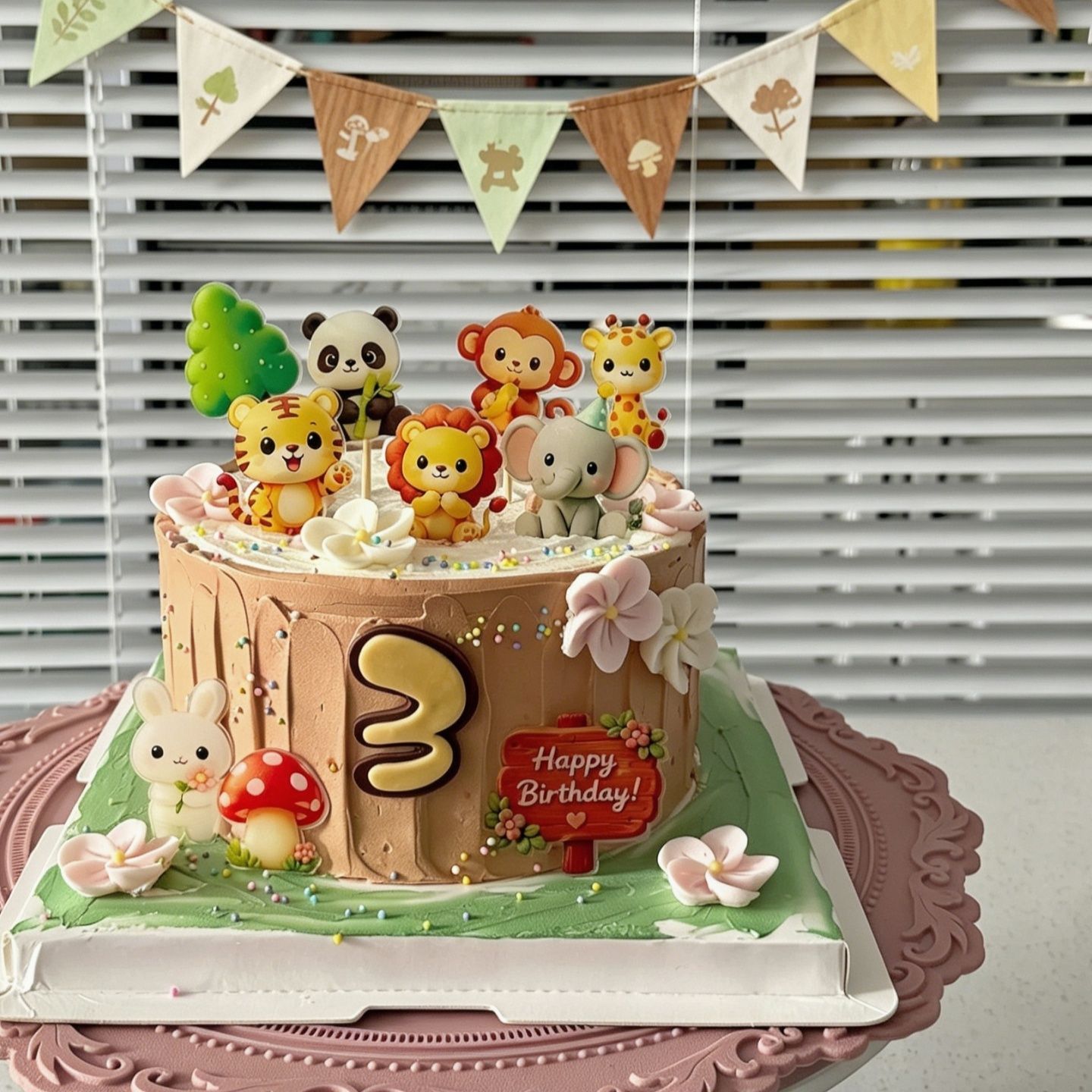 卡通森系动物蛋糕生日蛋糕装饰长颈鹿亚克力狮子大象烘焙摆件配件