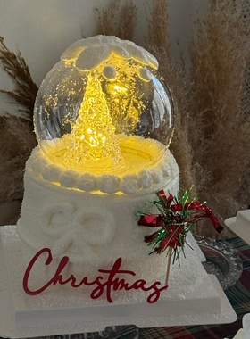2026圣诞节玻璃罩merrychristmas蛋糕装饰插件发光圣诞树烘焙装扮