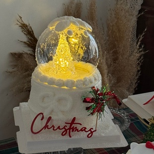 2026圣诞节玻璃罩merrychristmas蛋糕装饰插件发光圣诞树烘焙装扮