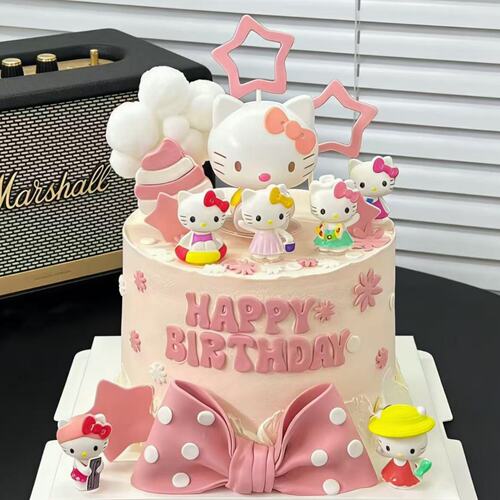 可爱卡通KT猫蛋糕装饰摆件凯蒂猫女孩女生生日派对甜品装扮插件