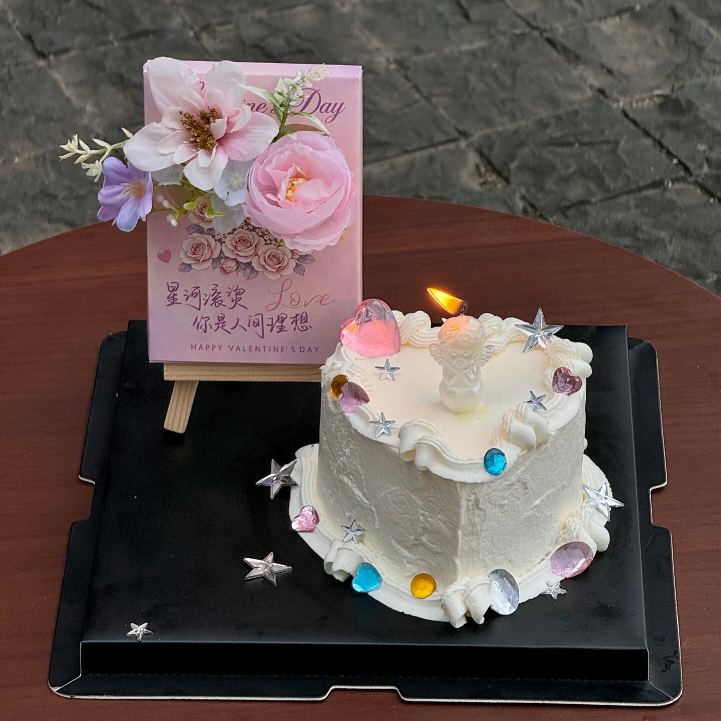 韩系唯美七夕情人节蛋糕装饰花架花盒丘比特蜡烛插件钻石宝石配件