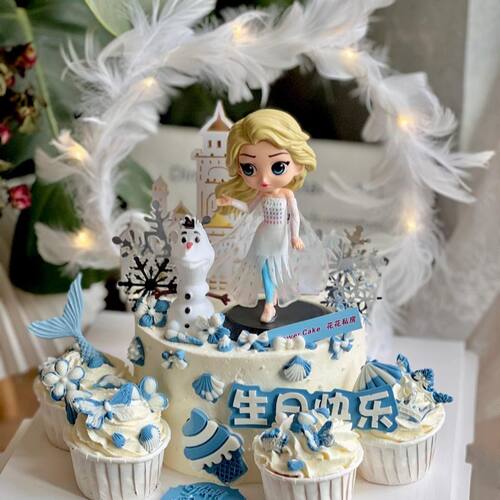 网红冰雪女王蛋糕装饰摆件唯美爱莎公主雪宝女孩生日甜品烘焙装扮