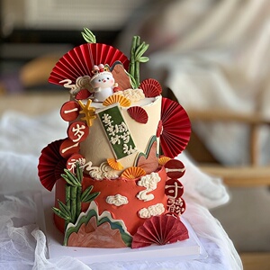 新中式国风兔宝宝蛋糕装饰插件小兔子百天满月周岁甜品台烘焙装扮