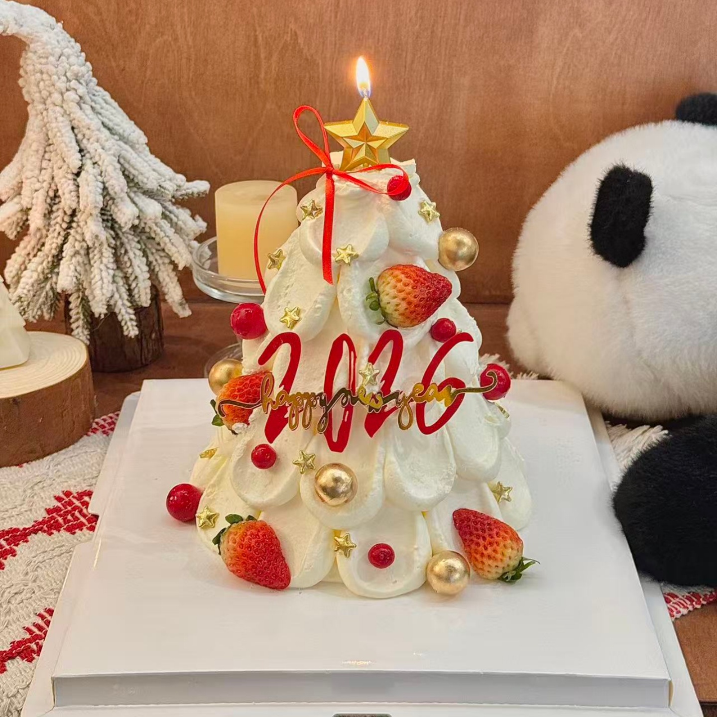 2026网红新年亚克力蛋糕装饰插件元旦春节五角星蜡烛跨年甜品装扮