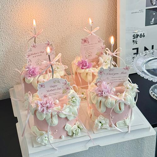 2026唯美母亲节快乐欧式卡片蛋糕装饰插牌妈妈节日粉色蝴蝶花配件