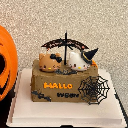 2025万圣节hellokitty蛋糕装饰卡通KT猫头摆件蝙蝠蜘蛛网甜品装扮