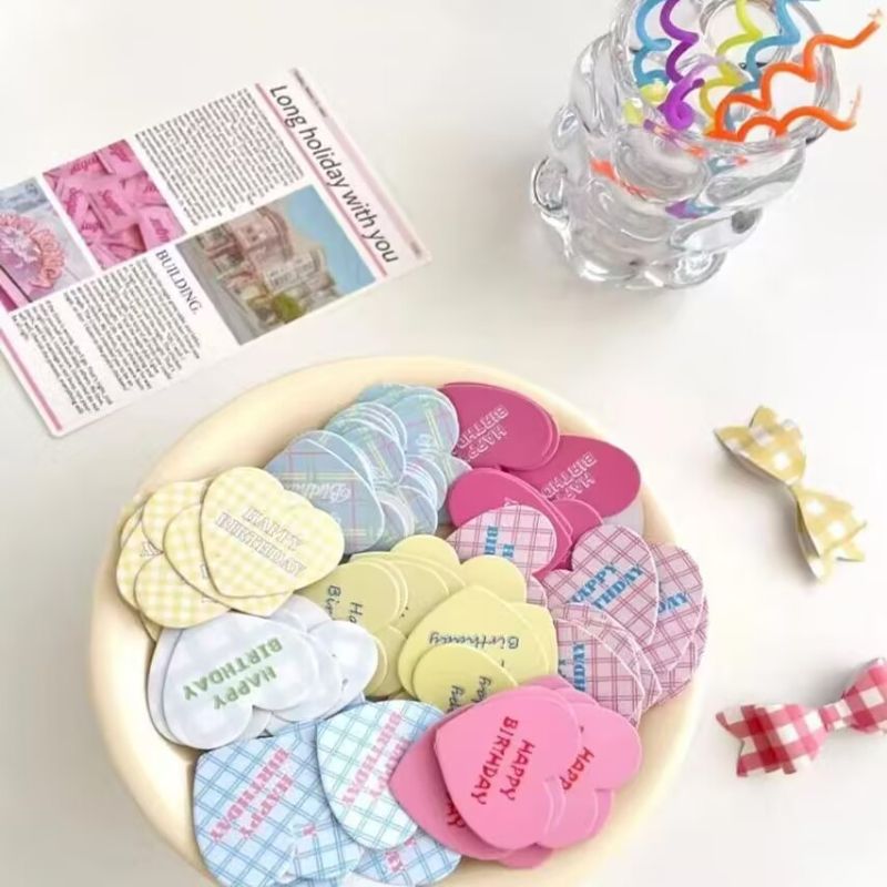 爱心格子花纹彩色小旗子韩系ins风蛋糕装饰插件生日快乐横幅装扮