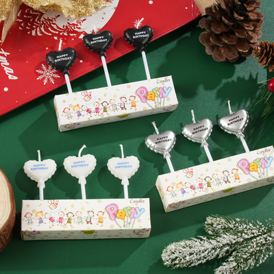 新款白色银色生日快乐爱心蜡烛蛋糕装饰插件生日派对烘焙甜品插件