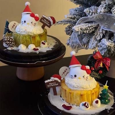 2025圣诞节hello kitty斯巴克蛋糕装饰蝴蝶结KT猫圣诞树甜品烘焙