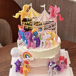 儿童小马宝莉蛋糕装 饰摆件彩虹独角兽小马女孩公主生日甜品插件