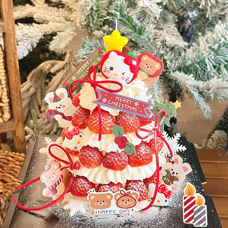 2026圣诞节苹果kt猫许愿树蛋糕装饰hellokitty星星蜡烛烘焙插件