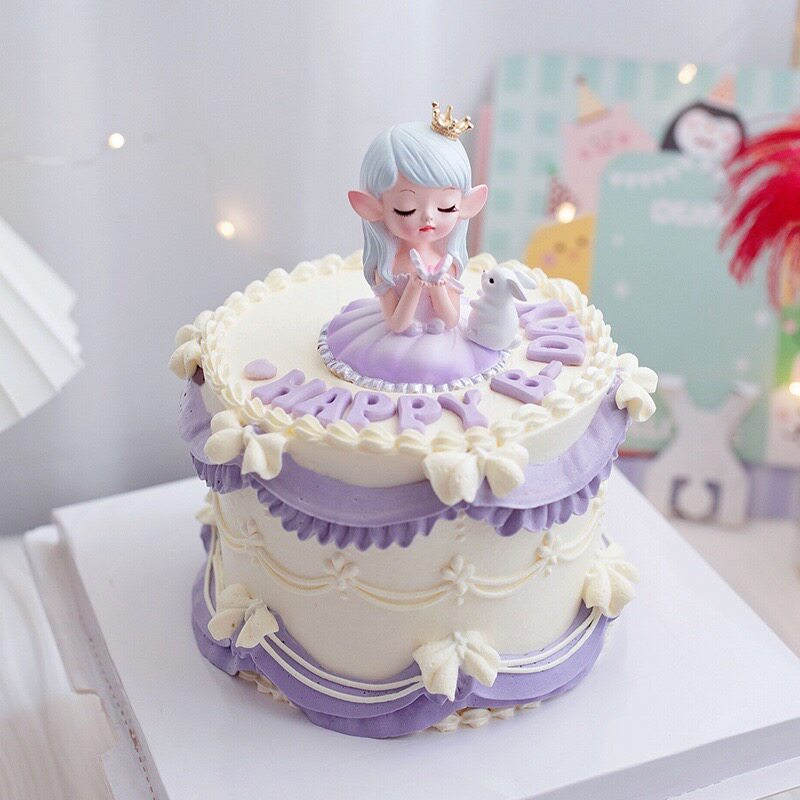 烘焙蛋糕紫色摆件薇薇安小公主小仙女女孩生日甜品台蛋糕装扮插件