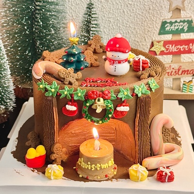 2026圣诞节可爱小雪人蛋糕装饰圣诞树蜡烛蝴蝶结盒甜品装扮插件