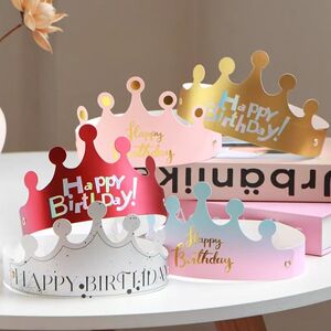 网红新款磨砂银色可折叠生日帽子小孩儿童周岁派对甜品烘焙装扮