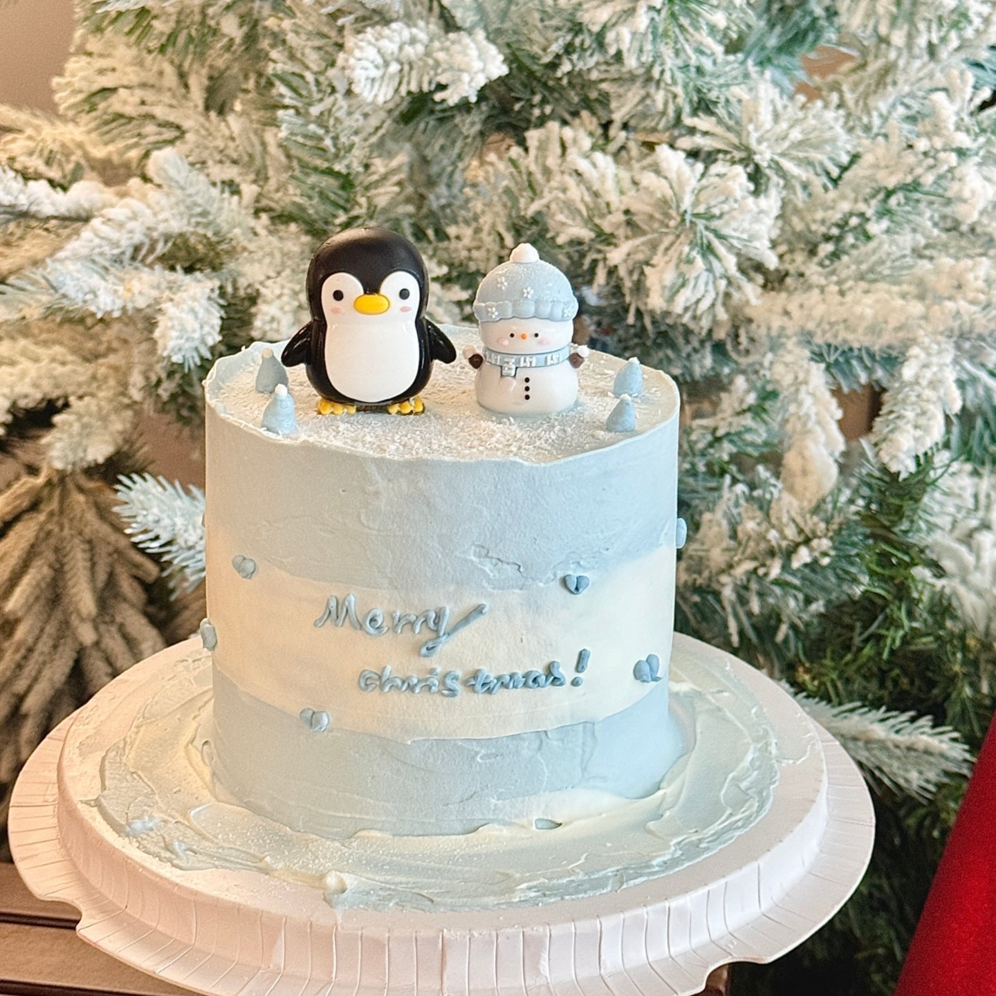 2026圣诞节卡通可爱小企鹅蛋糕装饰摆件蓝色小雪人烘焙甜品插件
