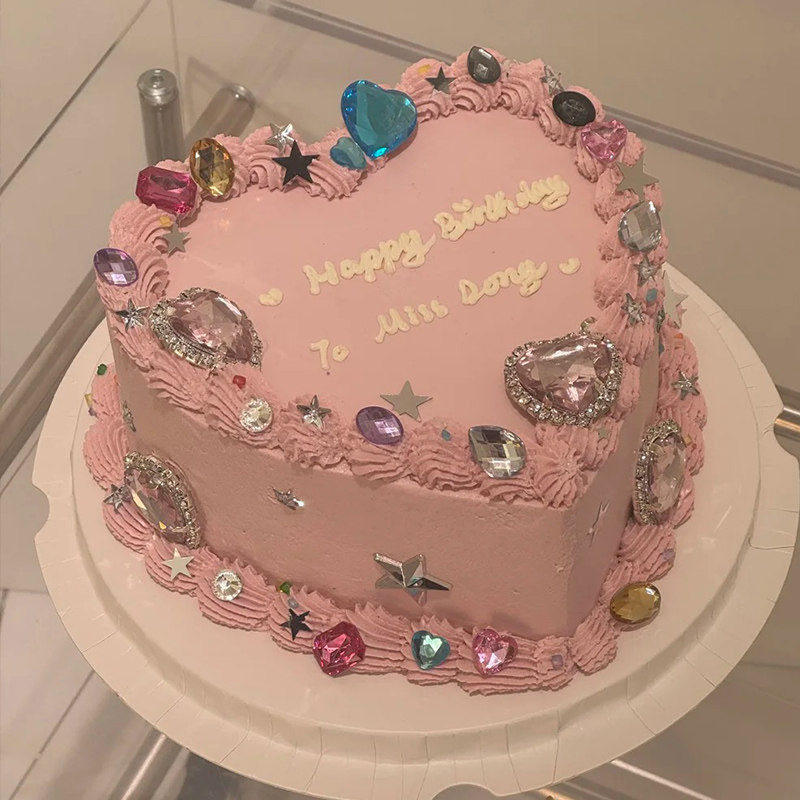 网红韩系唯美钻石五角星蛋糕装饰珠宝水晶宝石生日烘焙装扮摆件