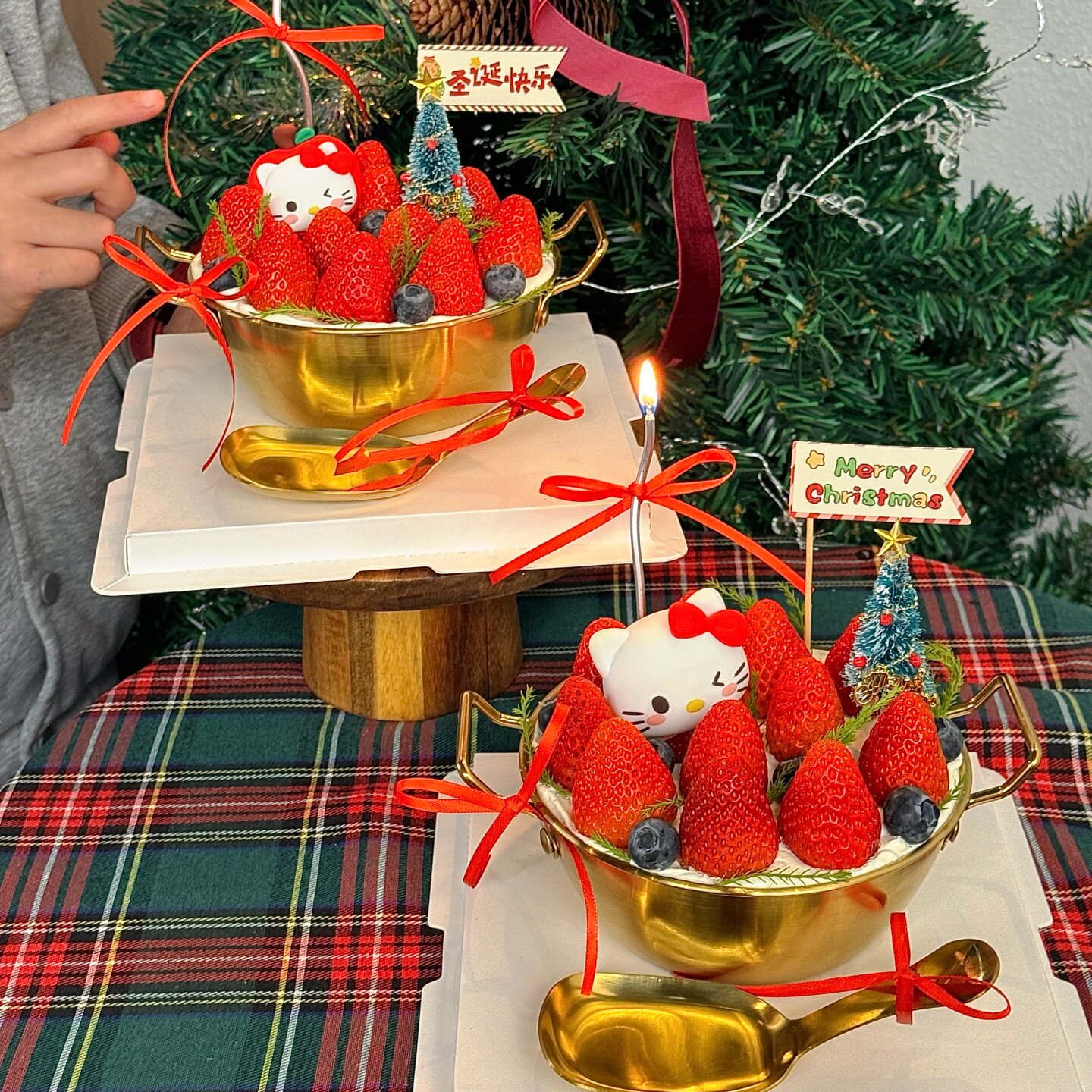 2026网红圣诞节新年金色草莓碗kt猫蛋糕装饰草莓蛋糕盆不锈钢烘焙