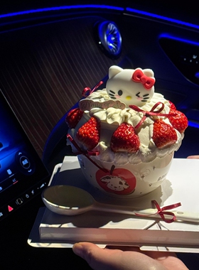 2026新年圣诞节hellokitty草莓蛋糕装饰KT猫苹果小狗陶瓷碗装扮