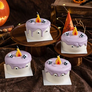 2025万圣节眼睛糖蛋糕装饰配件火苗蜡烛骷髅头狂欢夜派对烘焙装扮