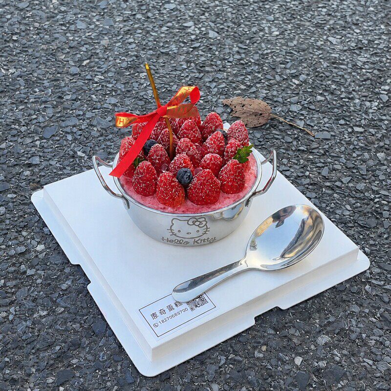 新款不锈钢银色双耳碗蛋糕桶甜品水果桶水桶蛋糕手提甜品烘焙专用