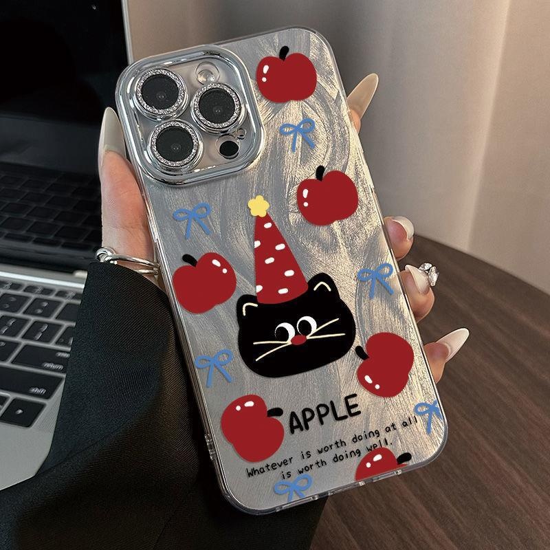 红苹果黑猫适用苹果17promax精孔羽纱16手机壳17Air镜头膜14 13