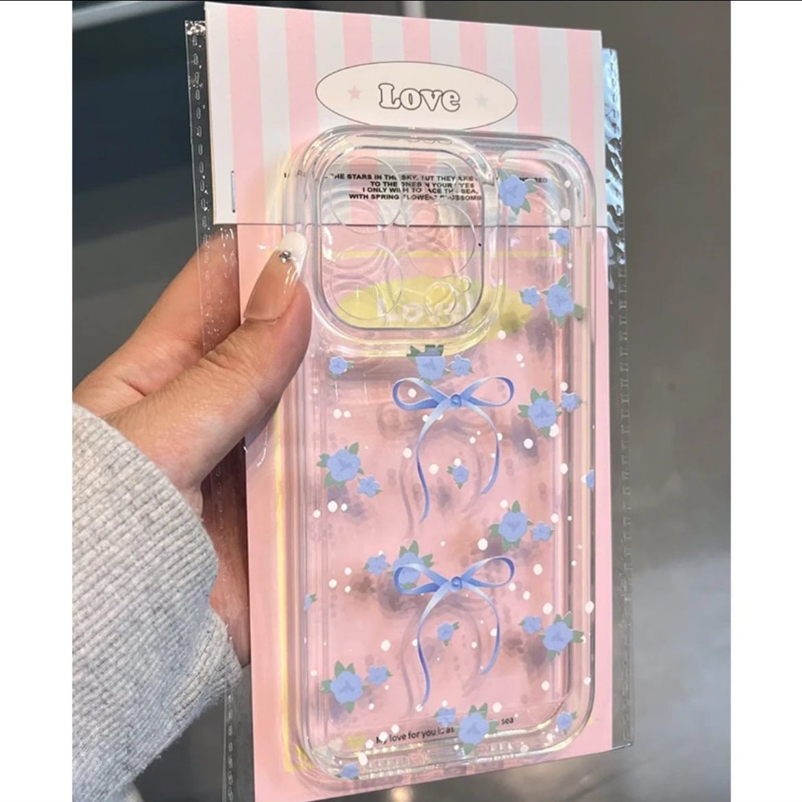 蓝碎花蝴蝶结适用苹果16promX手机壳14/13/12软11透明XR/XS软15