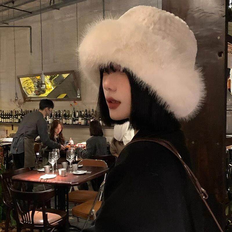 獭兔毛皮草渔夫帽子女秋冬季保暖气质百搭水貂毛护耳盆帽潮显脸小