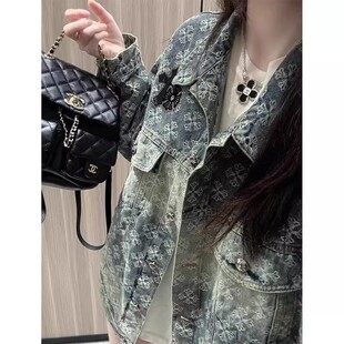 十字架烫钻牛仔外套男秋季美式复古衣服满印提花轻奢小众工装夹克