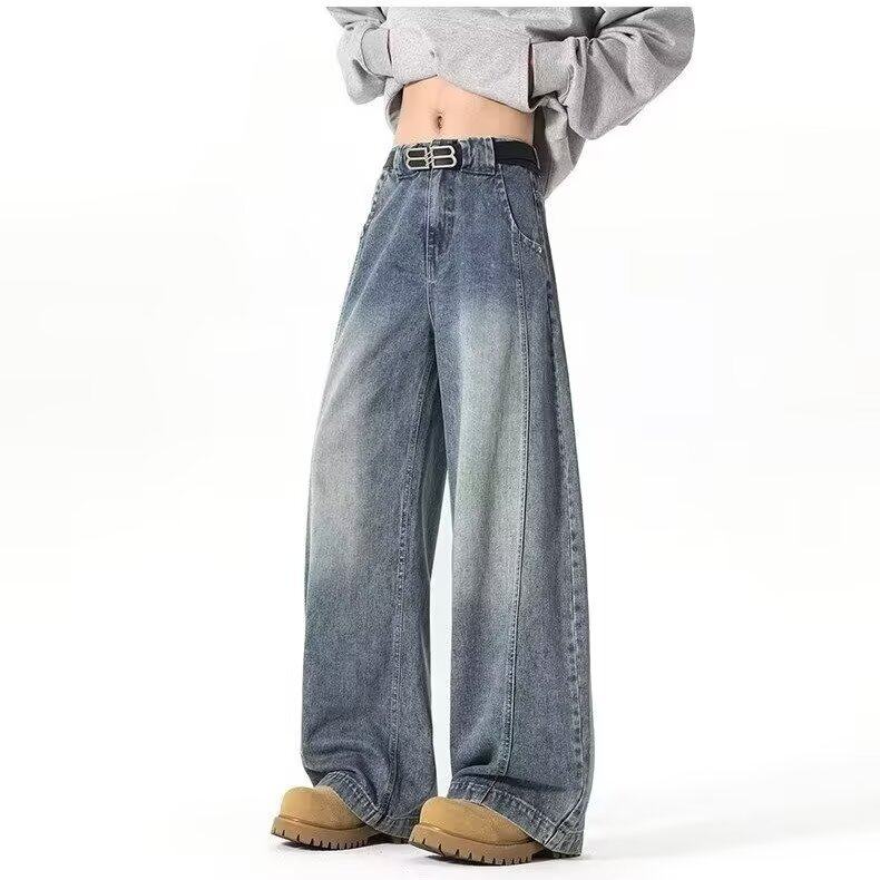 复古弯刀牛仔裤男女款秋冬美式直筒宽松裤子痞帅潮牌阔腿休闲长裤,男装,牛仔裤,淘宝优惠券,粉丝福利购,淘宝优惠卷