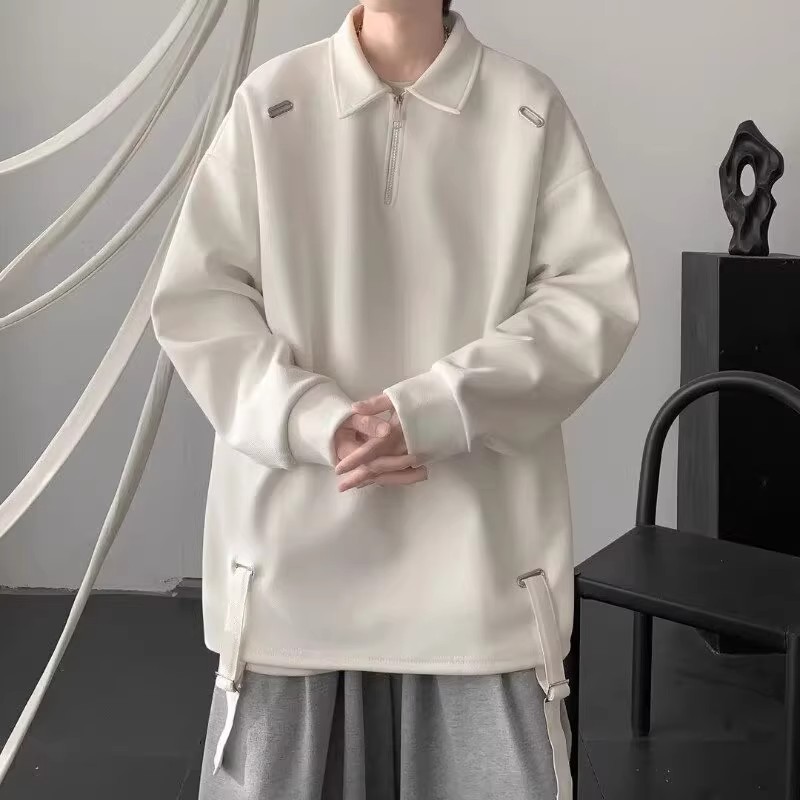 美式半拉链设计感卫衣男春秋翻领