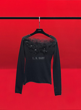 【L.K.BABY】 蕾丝花玉 法式纯欲钉珠拼接蕾丝花朵减龄T恤