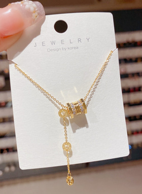 新款镶钻小蛮腰吊坠流苏锁骨链个性时尚轻奢设计项链女百搭配饰品