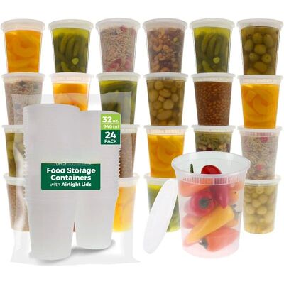 [24 Set] 8oz-32 Oz Plastic Deli Containers with Lids, Slime,