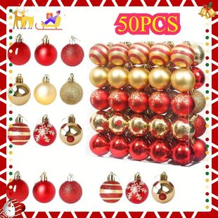 Set – Shatterproof Christmas Bal Gold Ornaments 50PCS Red