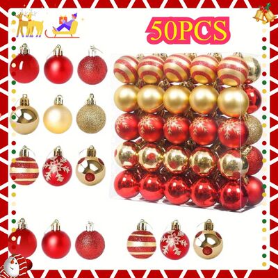 50PCS Christmas Ornaments Set – Red & Gold Shatterproof Bal