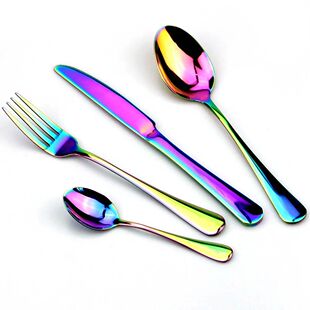 Stainless Steel Dinnerware Set Rainbow Colorful Cutlery Dish