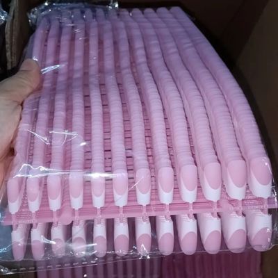 120pcs Pink French Tip Press-On Nails Medium Length Square S