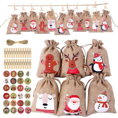 Christmas Advent Calendar Bags 24 Days Countdown Gift Bag Ho