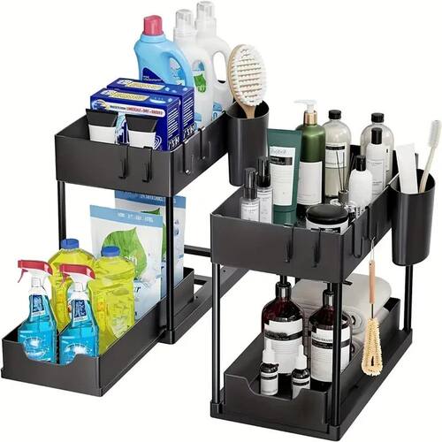 2 Tier Under Sink Organizer Sliding Cabinet Basket Organizer