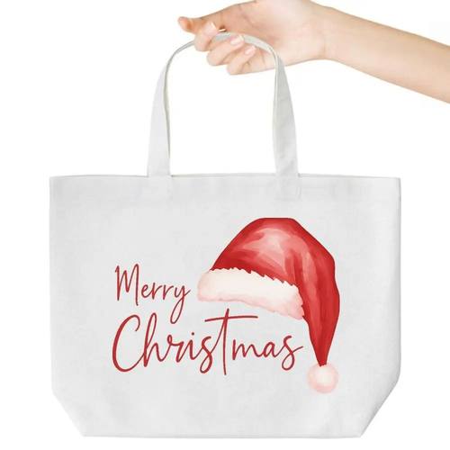 Santa Hats Tote Bag. Watercolor Christmas design for family