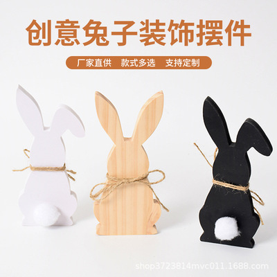 Easter Bunny Desktop Ornaments Wooden Crafts Holiday Decorat