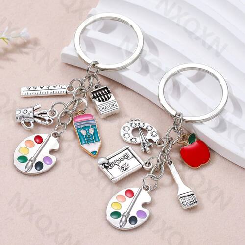 Classic Drawing Board Ruler Crayon Pencil Enamel Keychain Br