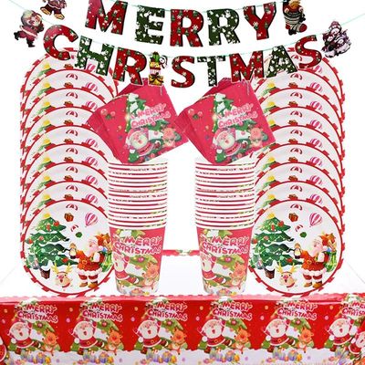 Merry Christmas Disposable Tableware Xmas Paper Cups Plates