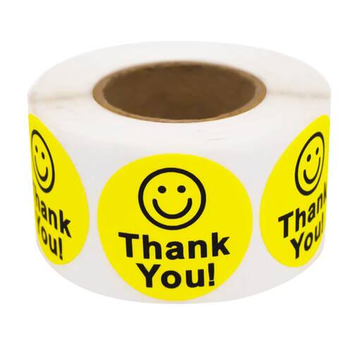 500 Sheets Per Roll 1.5inch Thank You Yellow Coated Paper Em