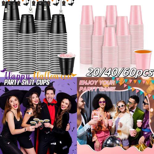 20-60Pc 2oz Mini Party Shot Cups Plastic Black Pink Disposab