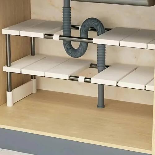 Adjustable Under-Sink Storage Rack - Stainless Steel Multi-L